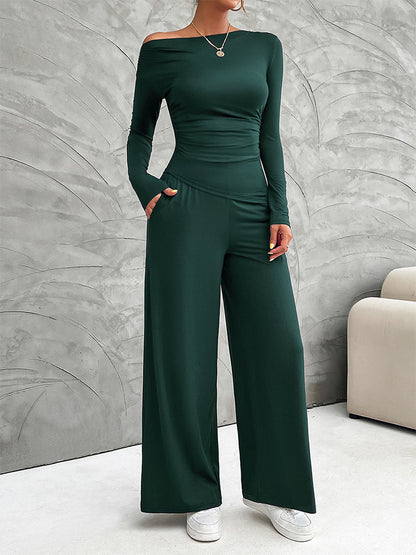 Asymmetrical Top Wide Pants Set