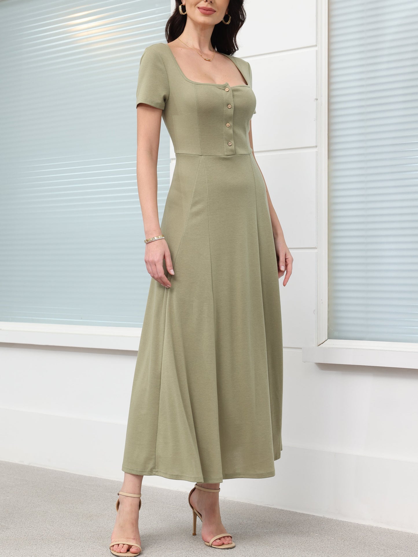 Square Neck Solid Maxi Dress - ECHOINE