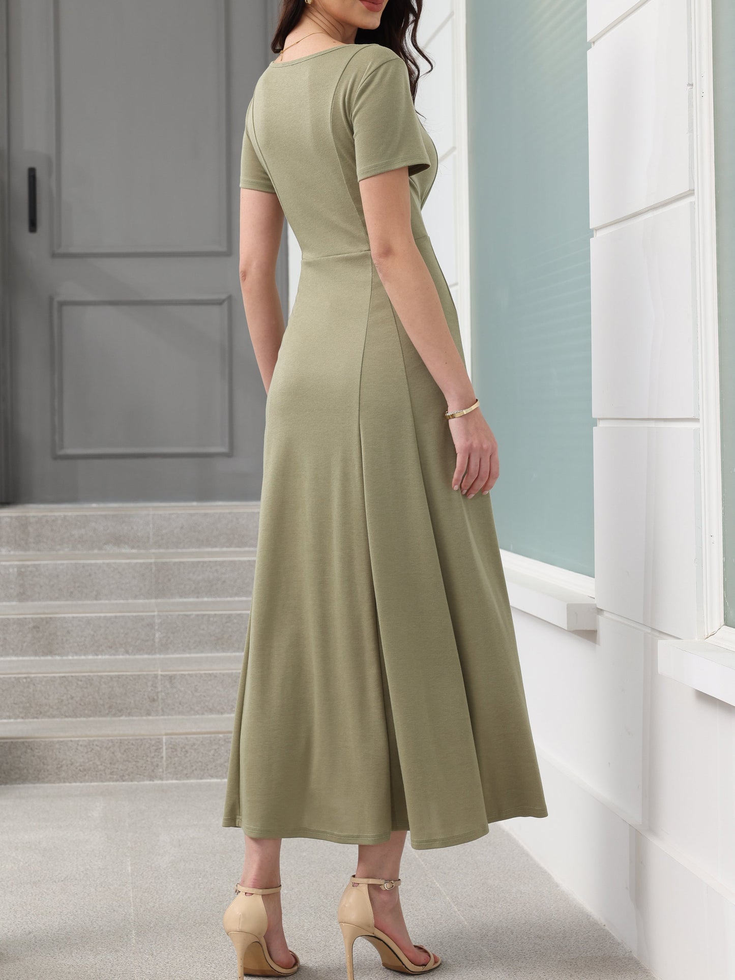 Square Neck Solid Maxi Dress - ECHOINE