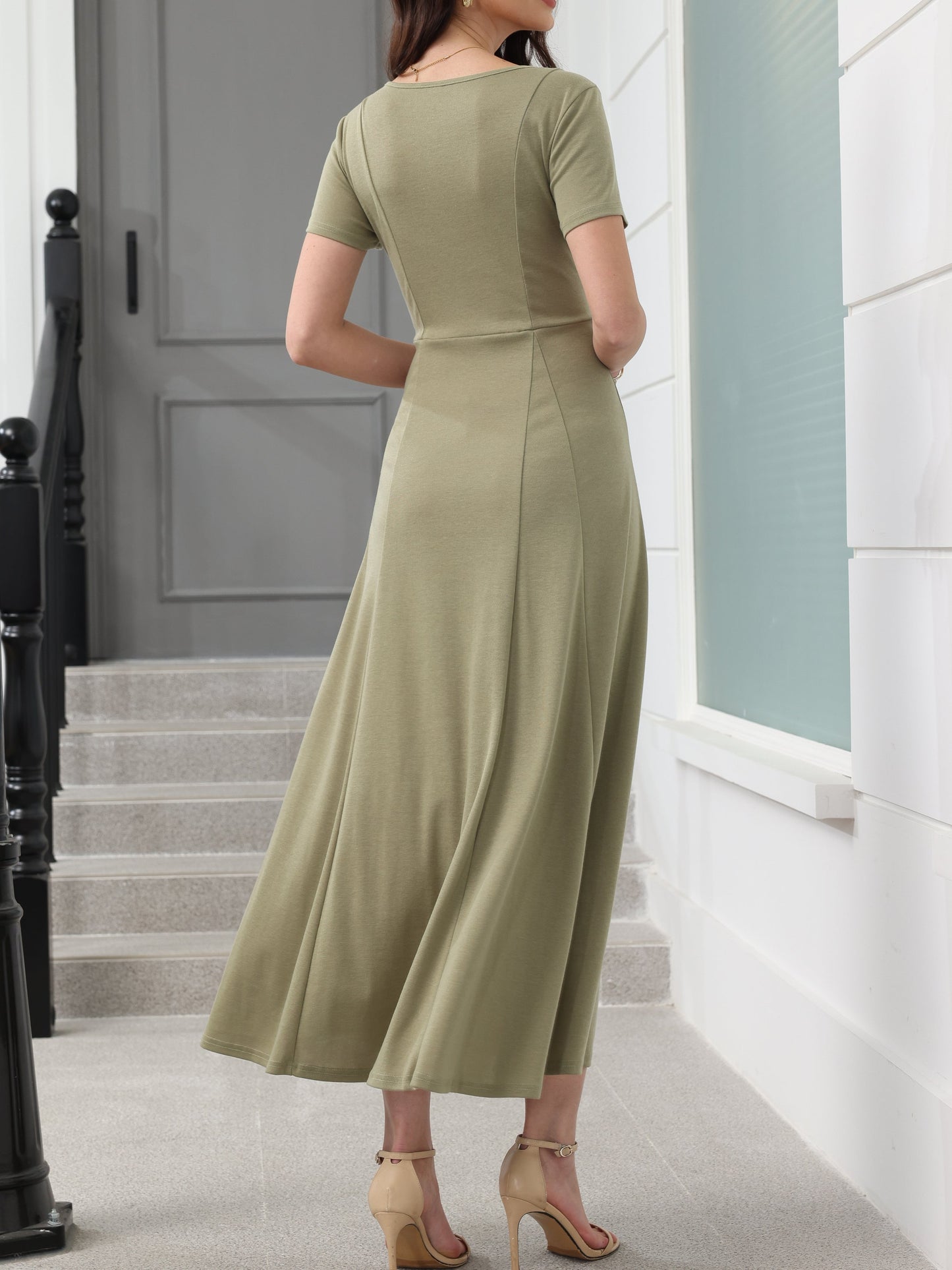 Square Neck Solid Maxi Dress - ECHOINE