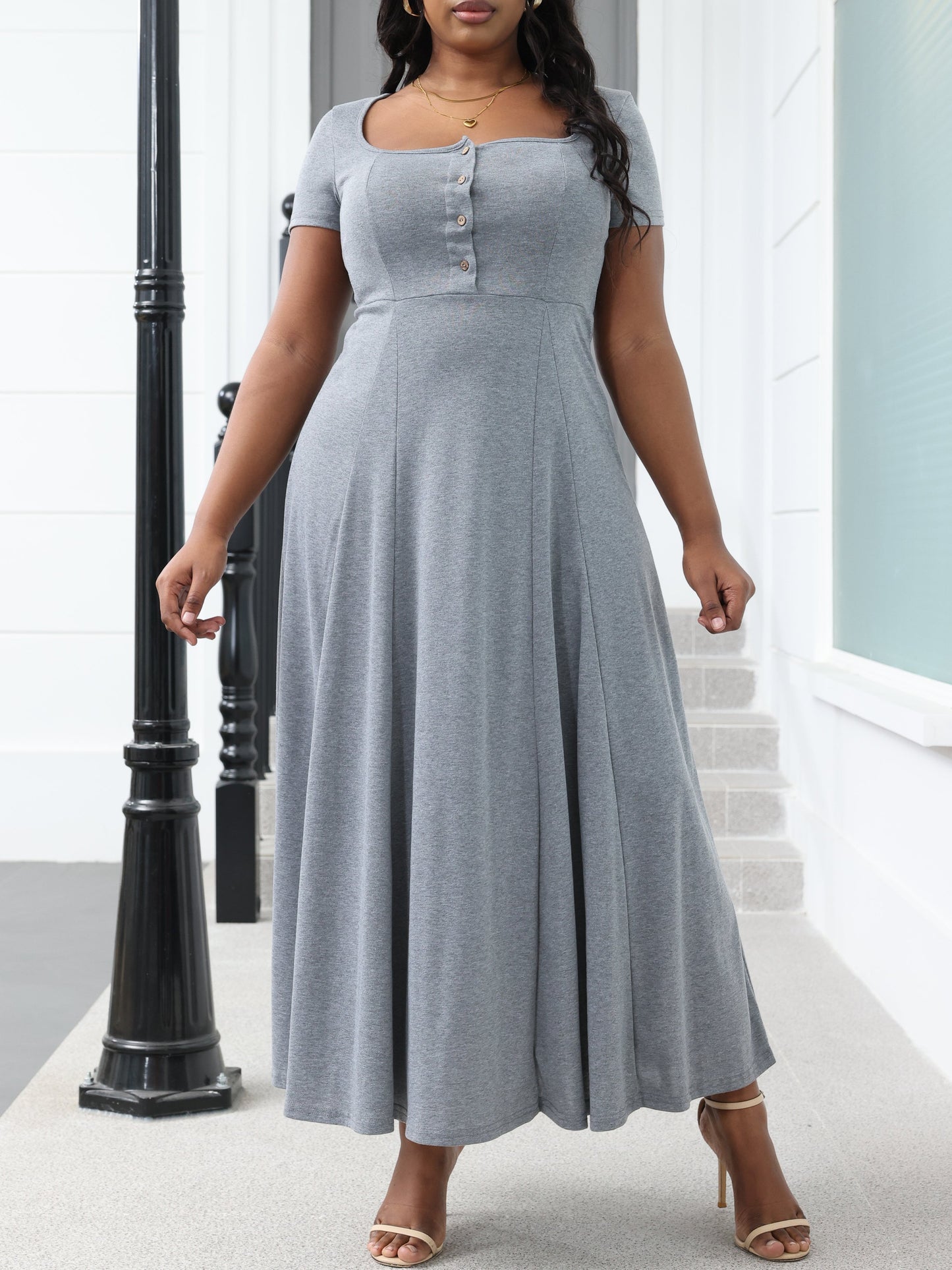 Square Neck Solid Maxi Dress - ECHOINE