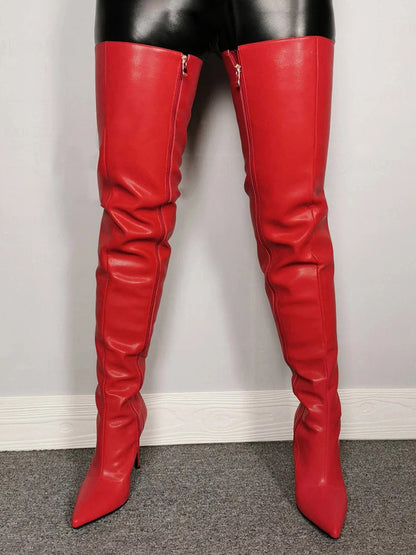 Full Zip Over The Knee Leather Boots - ECHOINE