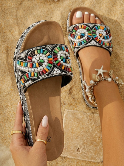 Bohemian Beaded Platform Slides