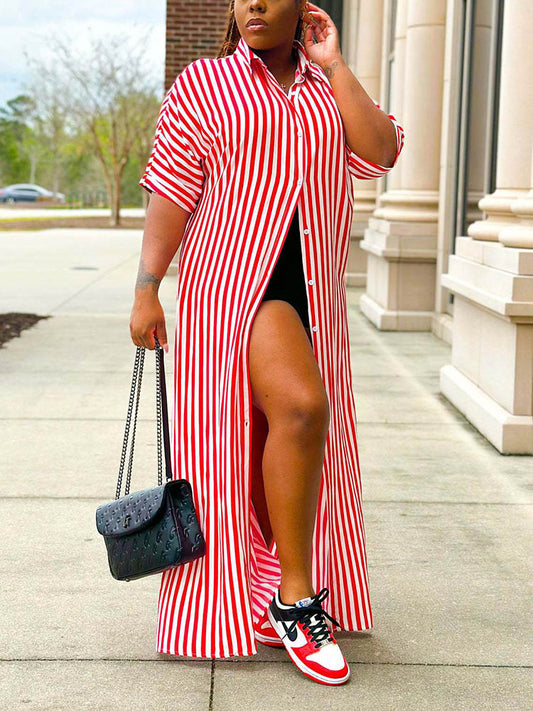 Striped Shirt Maxi Dress - ECHOINE