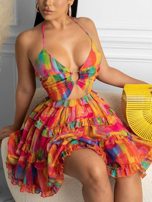Summer Print Cutout Dress - ECHOINE