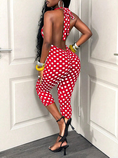 Polka Dot Halter Capri Jumpsuit