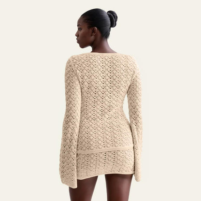 Crochet Knit Top Skirt Set