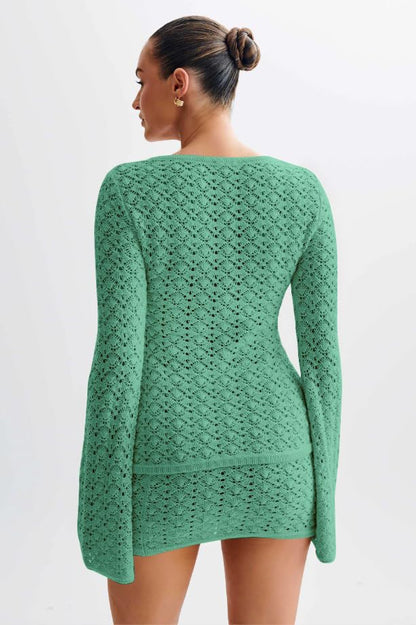 Crochet Knit Top Skirt Set