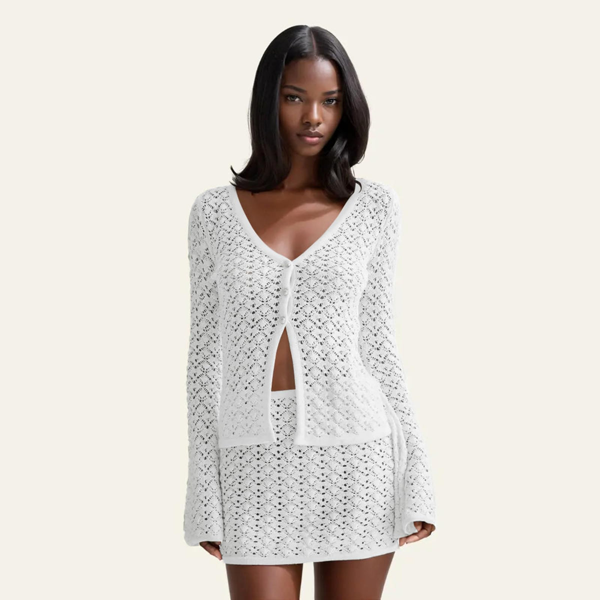Crochet Knit Top Skirt Set