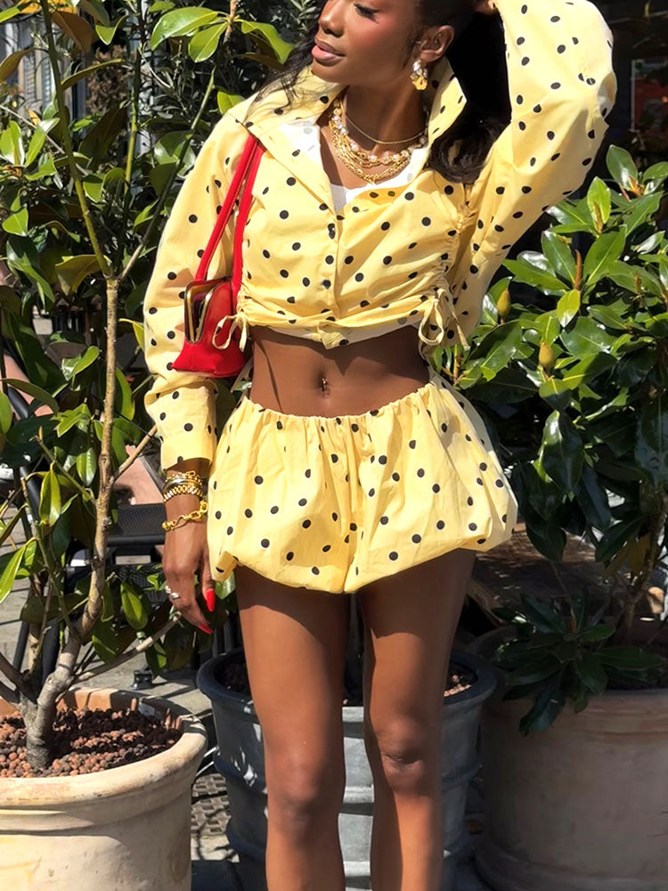 Polka Dot Crop Shirt & Bubble Shorts Set