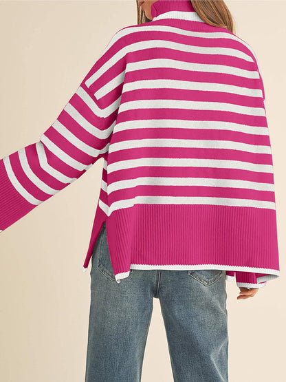 Striped Turtleneck Knit Sweater