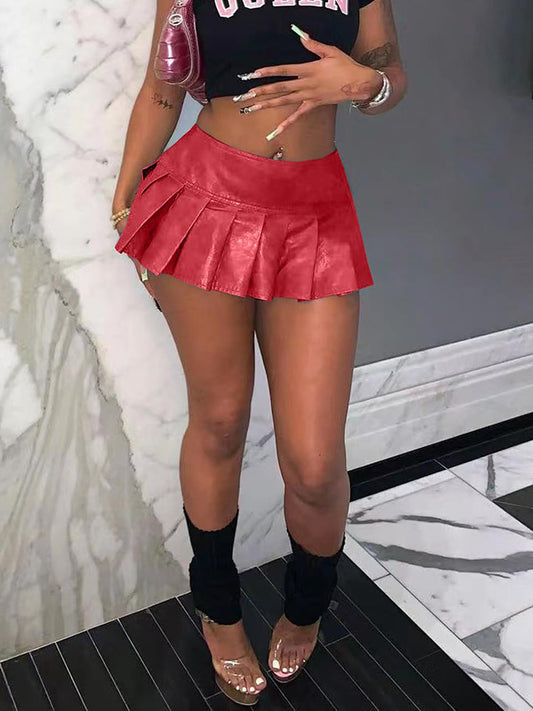 PU Leather Pleated Mini Skirt