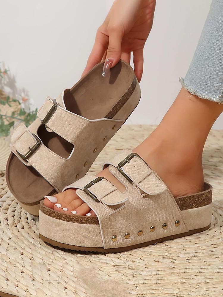 Double Buckle Strap Platform Sandals - ECHOINE