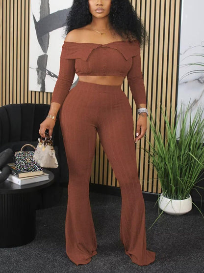 Off Shoulder Top Flared Pants