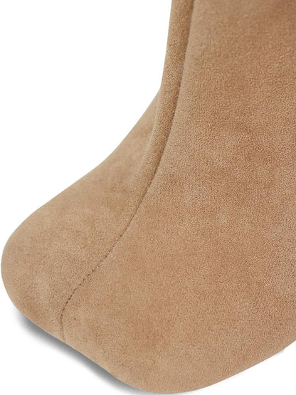 Suede Wide Calf Square Toe Boots