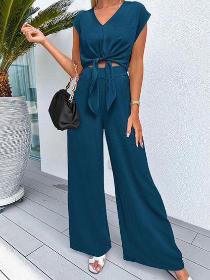 Tie Top Wide Pants Set