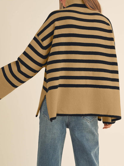 Striped Turtleneck Knit Sweater