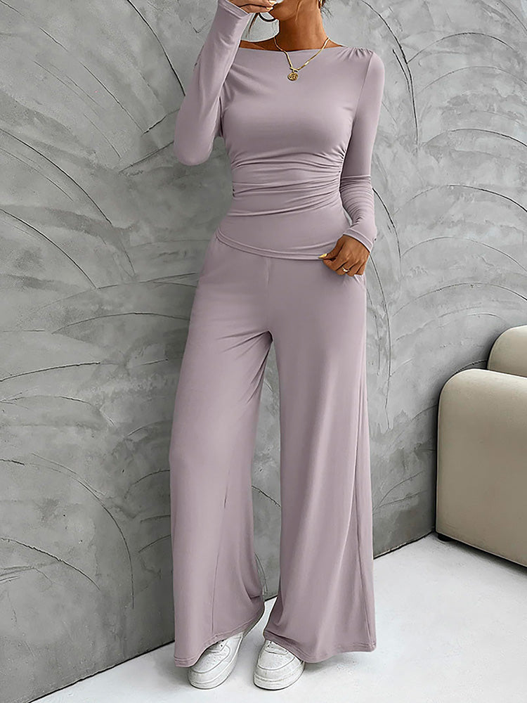 Asymmetrical Top Wide Pants Set