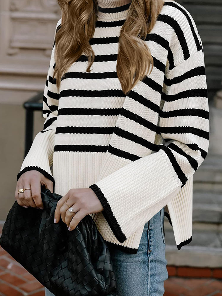 Striped Turtleneck Knit Sweater