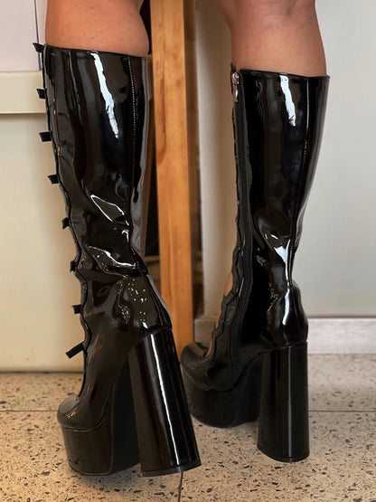 Leather Buckle-Strap Platform Boots