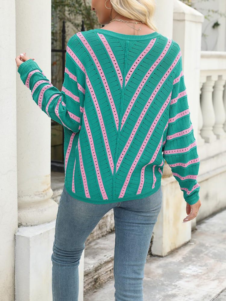 Striped Batwing Sleeve Knit Sweater