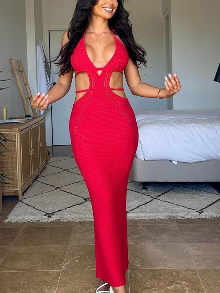 Halter Cutout Backless Knit Dress