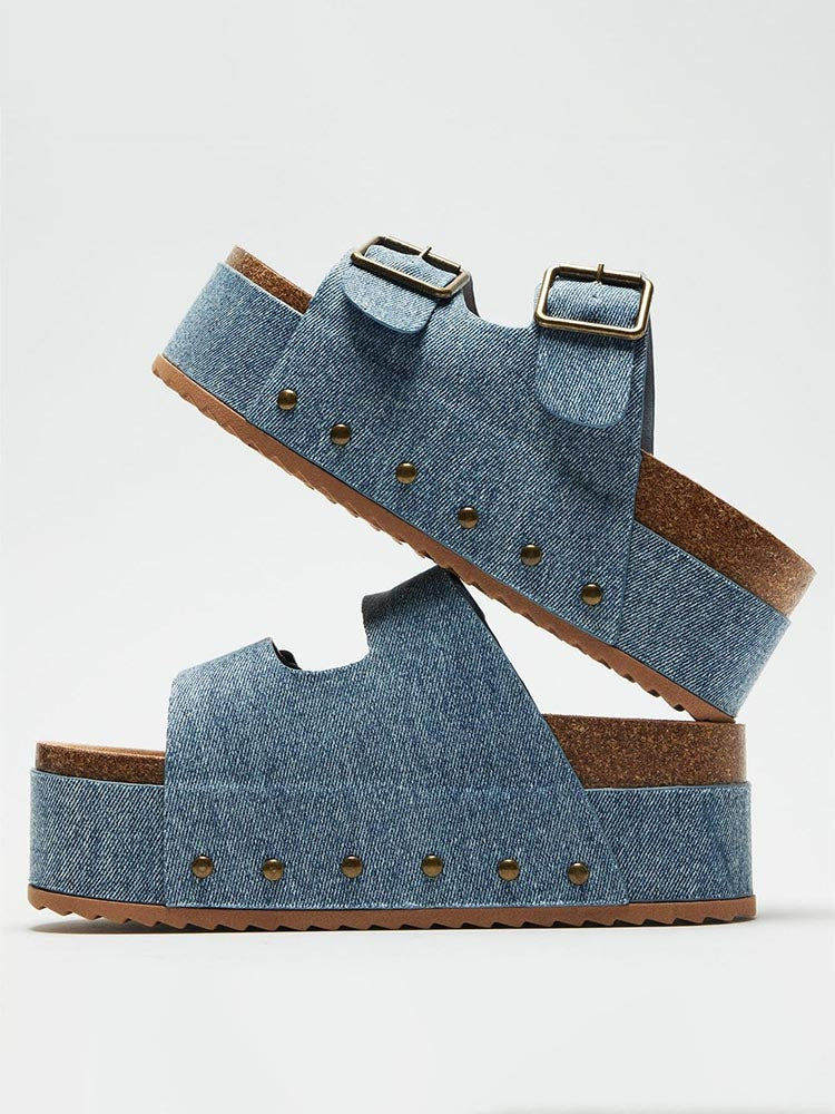 Double Buckle Strap Platform Sandals - ECHOINE