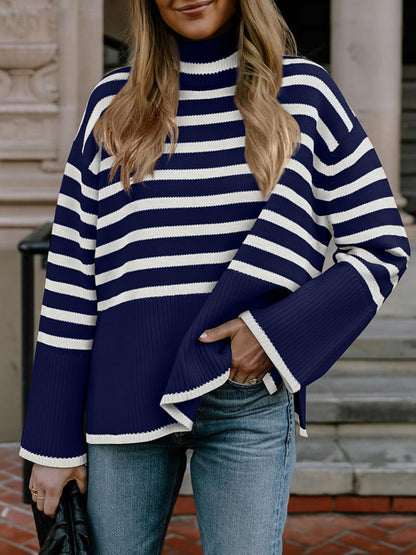 Striped Turtleneck Knit Sweater