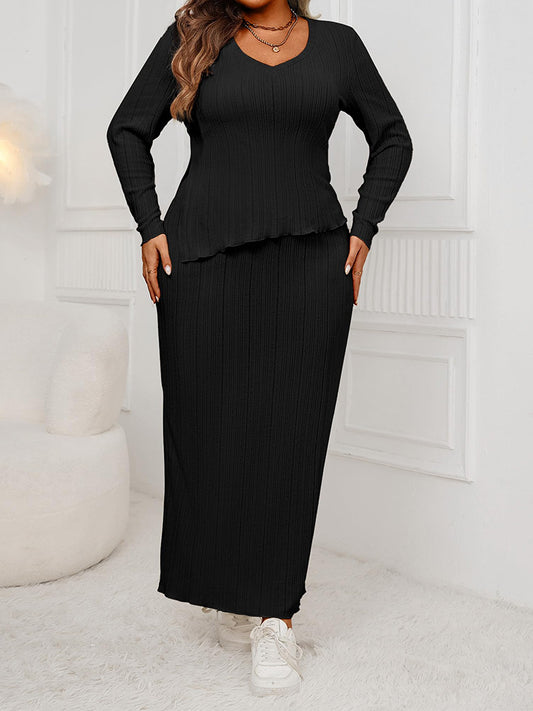 Asymmetrical Ribbed Top Skirt Set