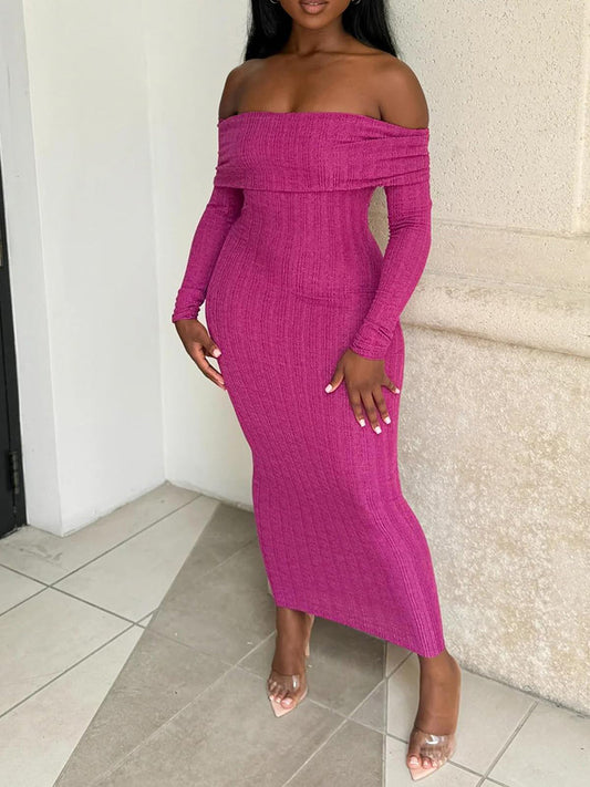 Off Shoulder Ribbed Bodycon Dress