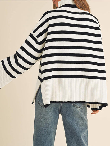 Striped Turtleneck Knit Sweater