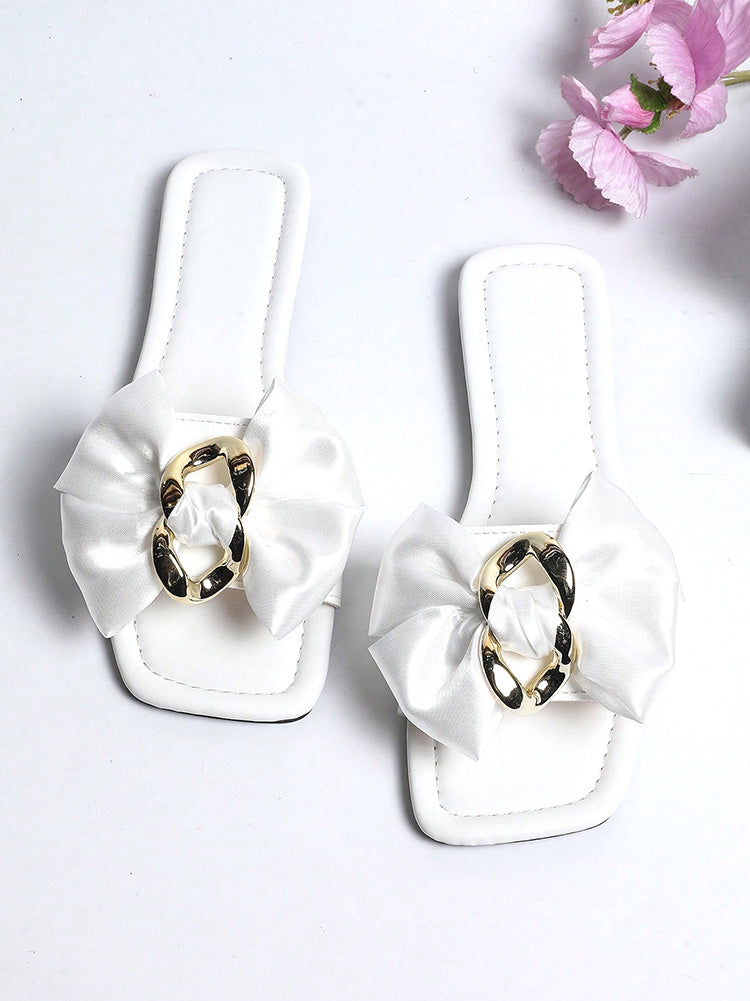Satin Bow Flat Sandals
