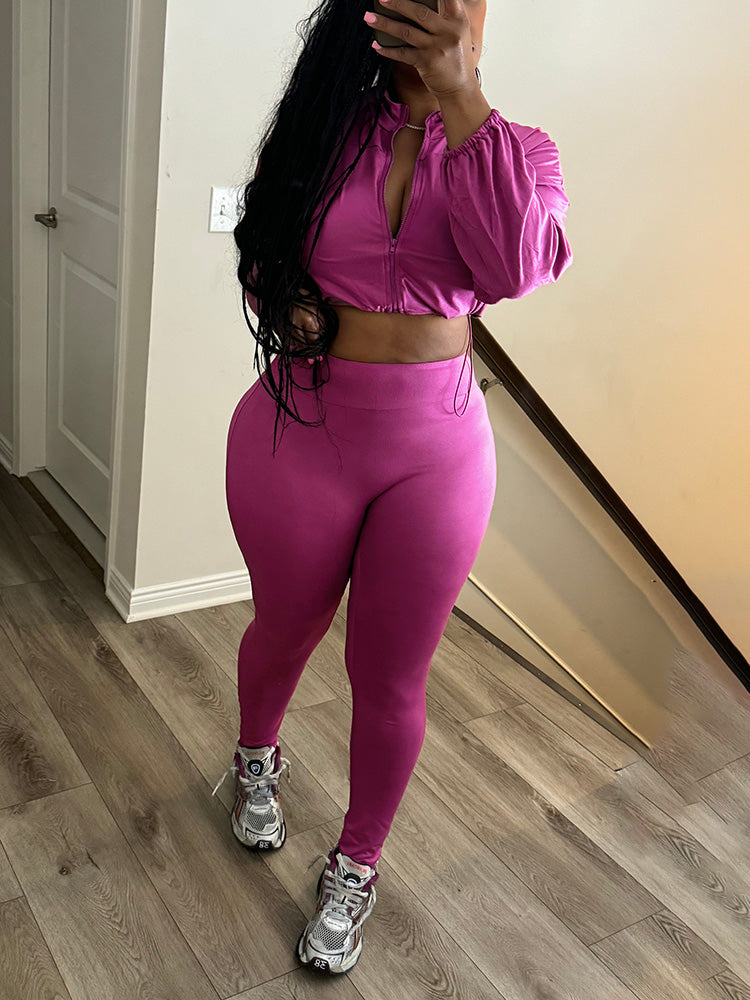 Zip-Up Crop Top & Leggings Set