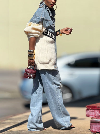 Chic Knit Denim Contrast Jacket