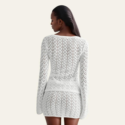 Crochet Knit Top Skirt Set