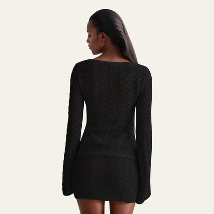 Crochet Knit Top Skirt Set