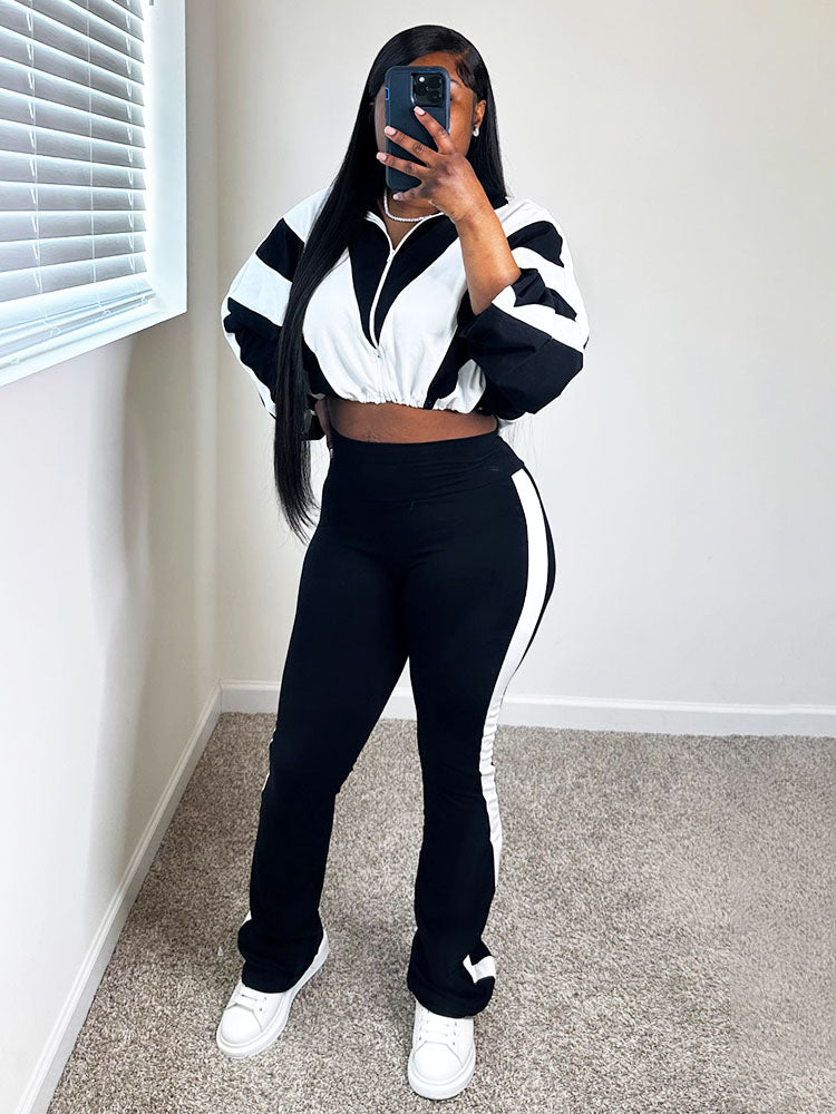 Sporty Contrast Jacket & Leggings Set