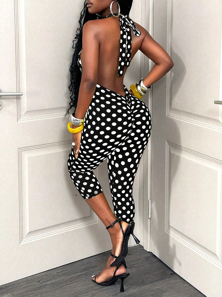 Polka Dot Halter Capri Jumpsuit