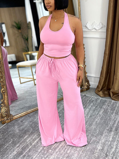 Chill Halter Top & Wide Pants Lounge Set