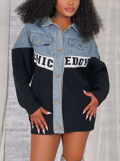 Chic Knit Denim Contrast Jacket