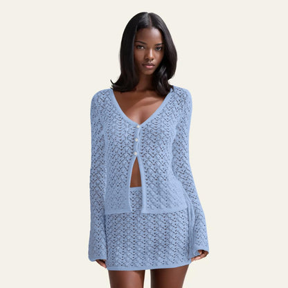 Crochet Knit Top Skirt Set
