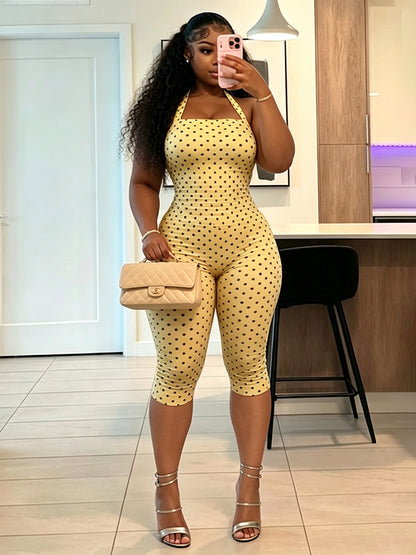 Polka Dot Halter Capri Jumpsuit