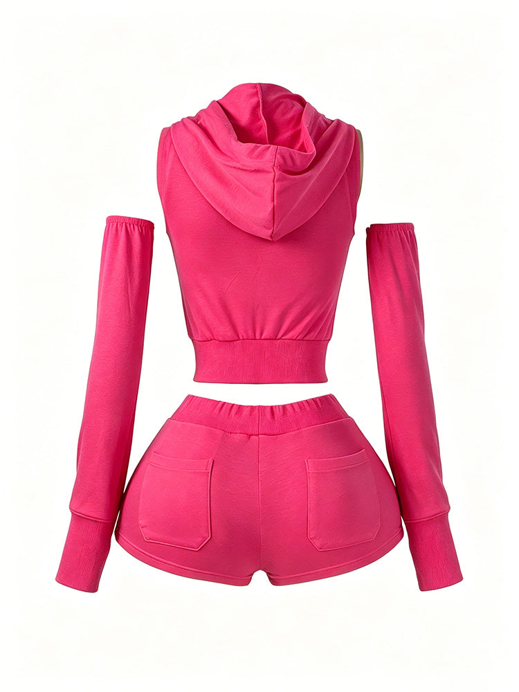 Active Hoodie Short Set with Arm Sleeves