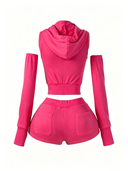 Active Hoodie Short Set with Arm Sleeves