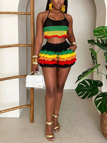 Rainbow Ruffle Crochet Shorts Set