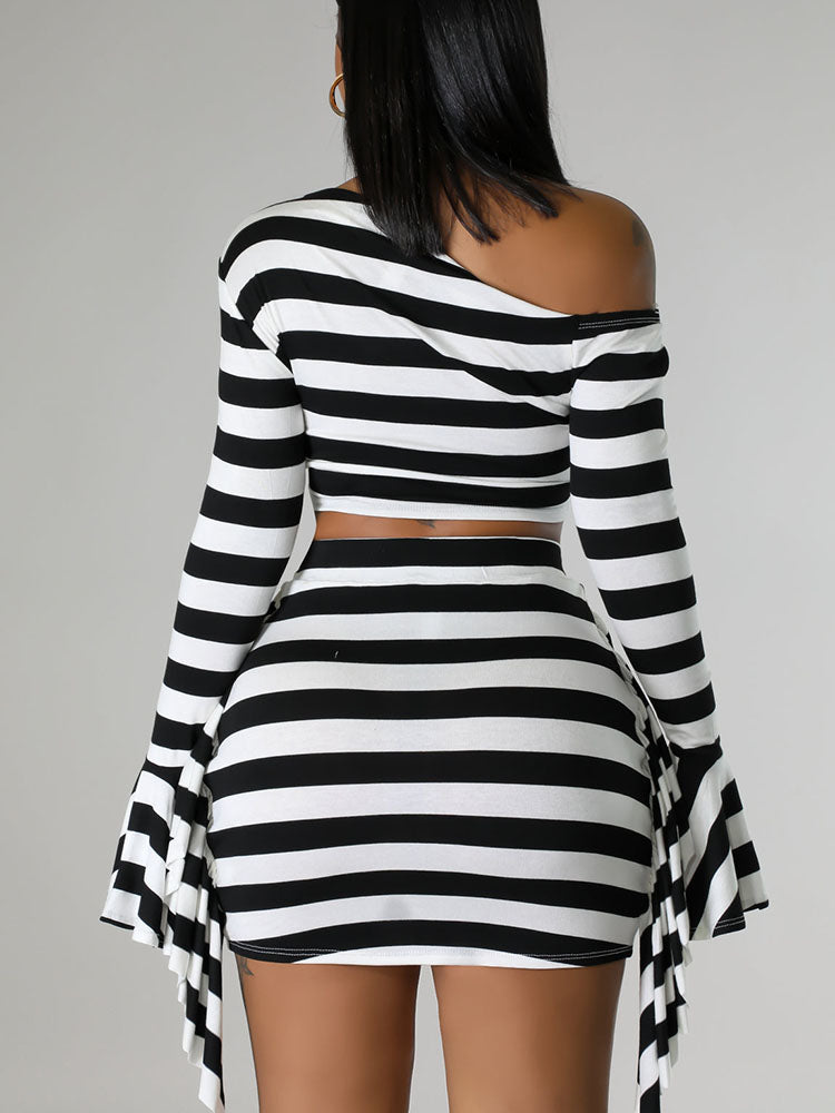 Stripe Crop Top & Skirt Set - ECHOINE