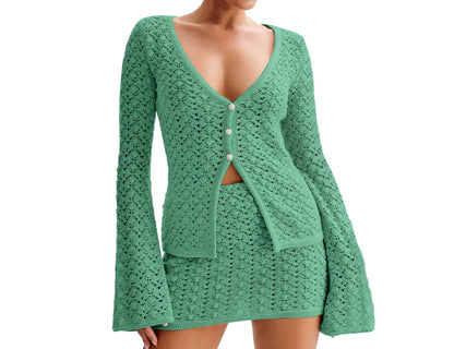 Crochet Knit Top Skirt Set