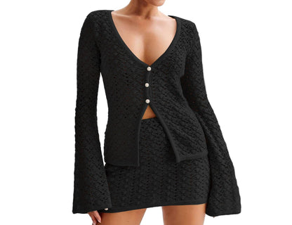 Crochet Knit Top Skirt Set