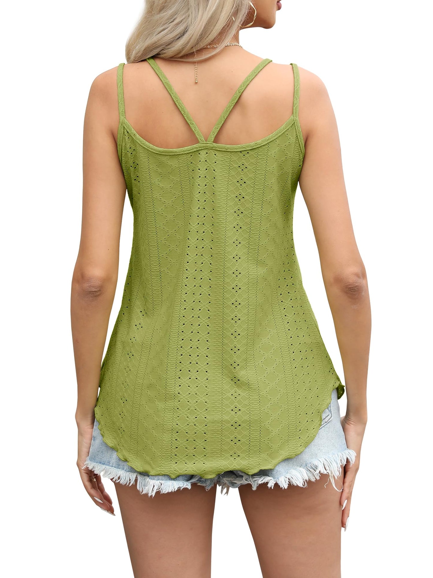 Eyelet Scoop Neck Tank Top