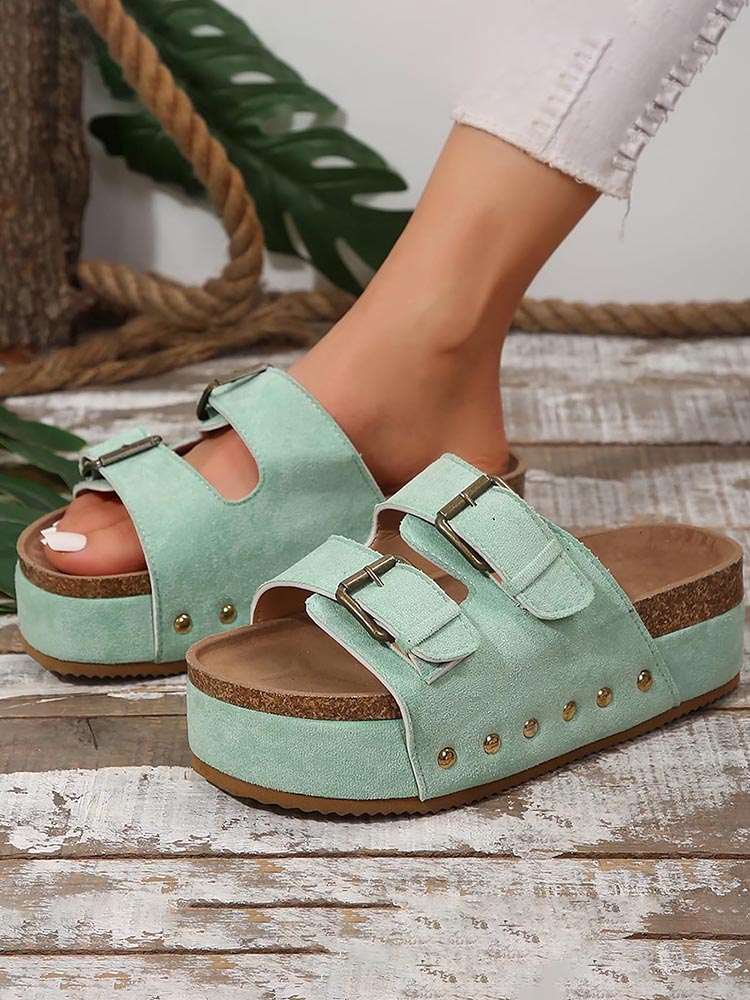 Double Buckle Strap Platform Sandals - ECHOINE